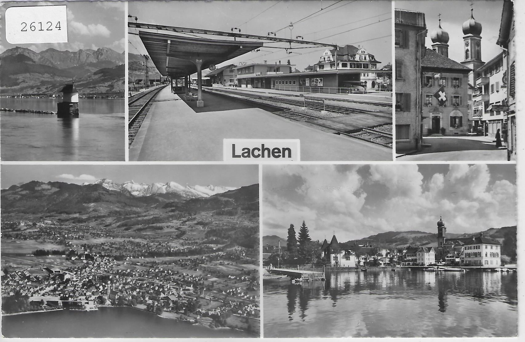 Cartoline postali: Lachen SZ - Bahnhof, Flugaufnahme – Usato da Ettingen venduto da Kartenplanet