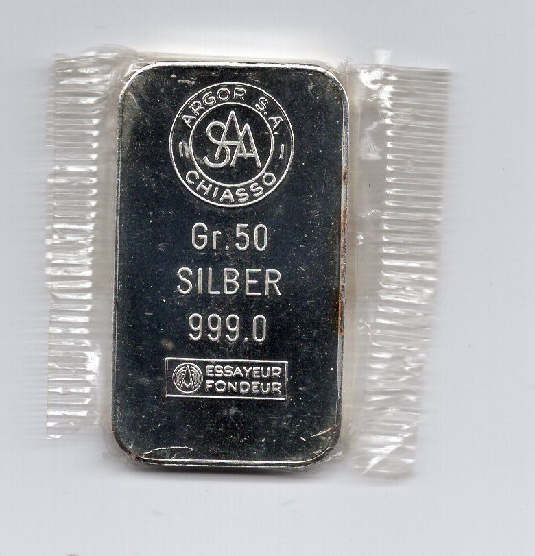 Metalli preziosi: (1258) Silberbarren, 50 g, Argor – Usato da Rüthi (Rheintal) venduto da erdnuessli1