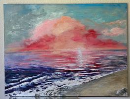 Peinture "Nuage rose sur l'océan"  faite main .Neu