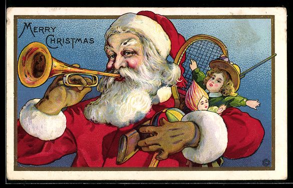 Cartes postales: Weihnachtsmann mit Trompete und Geschenk – D'occasion à Berlin par bartko-reher