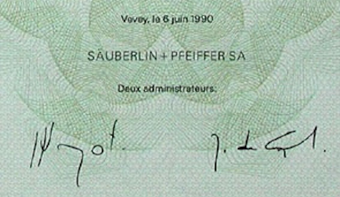 Documenti: Säuberlin & Pfeiffer SA Vevey - 1990 – Usato da Solothurn venduto da Sgasche 1