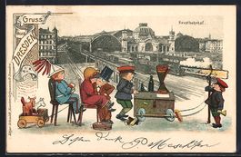 Grusskarten-AK Dresden, Hauptbahnhof, Pa