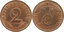 2 Pfennig Deutsches Reich Reichspfennig 1939 D