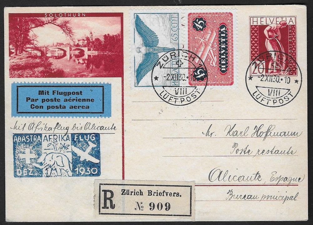 1930 R-Postkarte AFRIKA-Flug ZH-ALICANTE Hochwertig Ab 1.- | Kaufen Auf ...