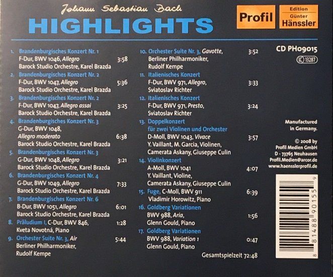 CD: Bach - Highlights – Usato da Grüningen venduto da azulblanco 1