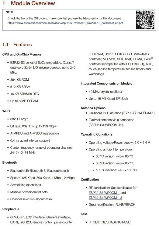 Componenti elettronici: ESP32-S3-WROOM-1U Modul mit 8MB Flash & 2MB PSRAM – Nuovo e nell'imballaggio originale da Sursee venduto da allduino 4