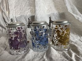 New condition vintage metal and glass beer mugs