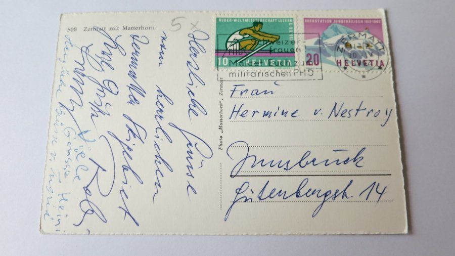 Cartoline postali: Zermatt - mit Matterhorn - 1962 – Usato da Jona venduto da centumprata 1