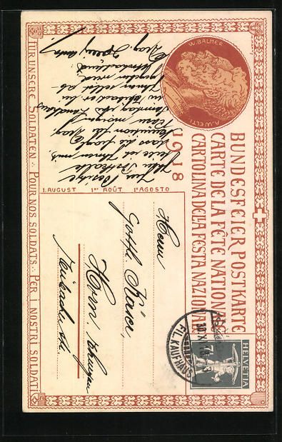 Ansichtskarten: Schweizer Bundesfeier 1918, Menschen lau – Gebraucht aus Berlin von bartko-reher 1
