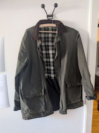 Wachsjacke Herren dunkelgruen Cordkragen gebraucht