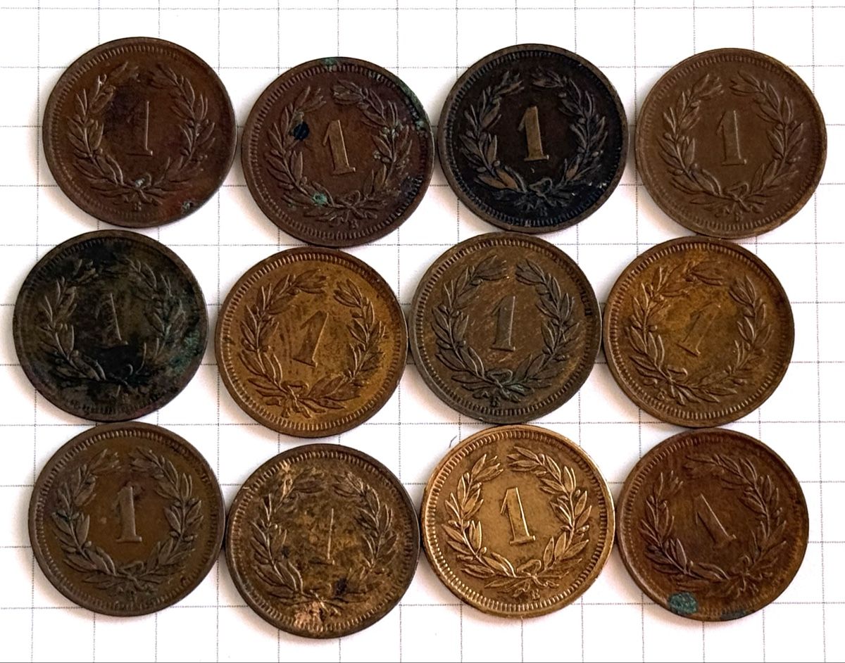Tutti le monete: Lot 1 Rappen Konvolut 1908-1941 – Usato da Zürich venduto da daki81 1