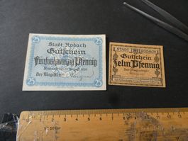 Dt. Reich, Rodach, 2 Notgeldscheine ungefaltet