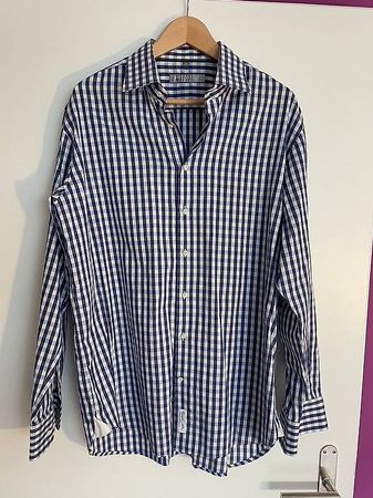 Langarm Hemd 44 XL blau weiss 