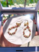 Boucles d'oreilles faits main perle Akoya + tourmaline