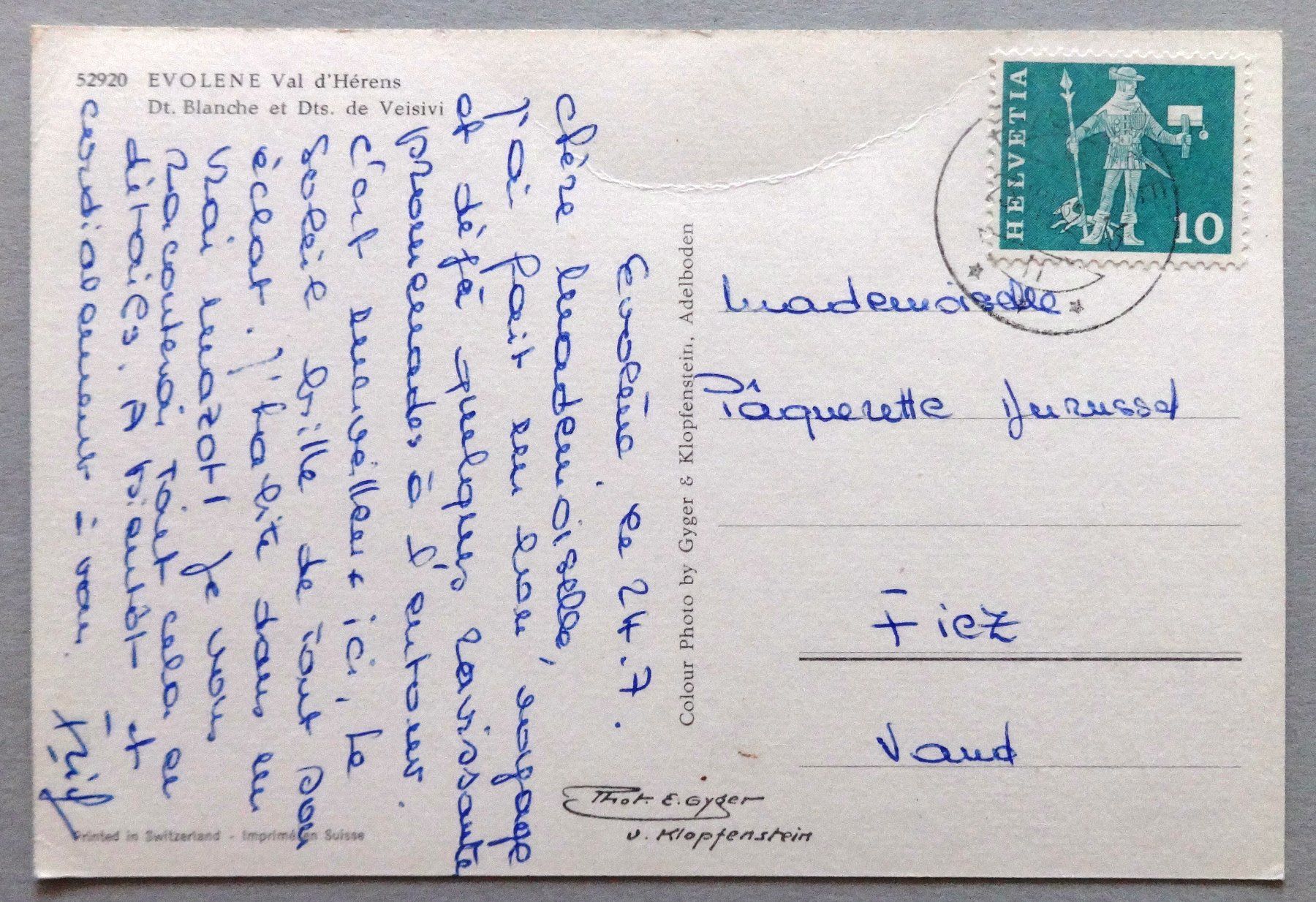Cartoline postali: Evolène, Val d' Hérens – Difettoso da Fétigny venduto da Billy2miny 1