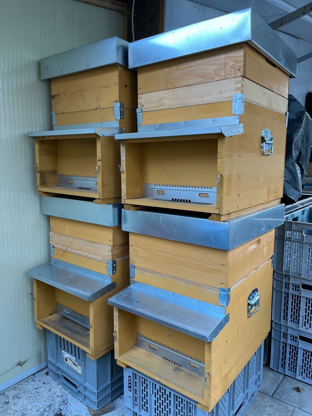 Bienenbeute-Zander ; Styroporbeute; Bienenzarge, mit Hygieneboden(Gelb-Blau