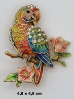 Brosche - PAPAGEI auf AST - Bunt mit Strass - 4,8x4,8cm