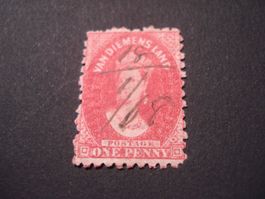 uralte Briefmarke Van Diemens Land, Tuschentwertung