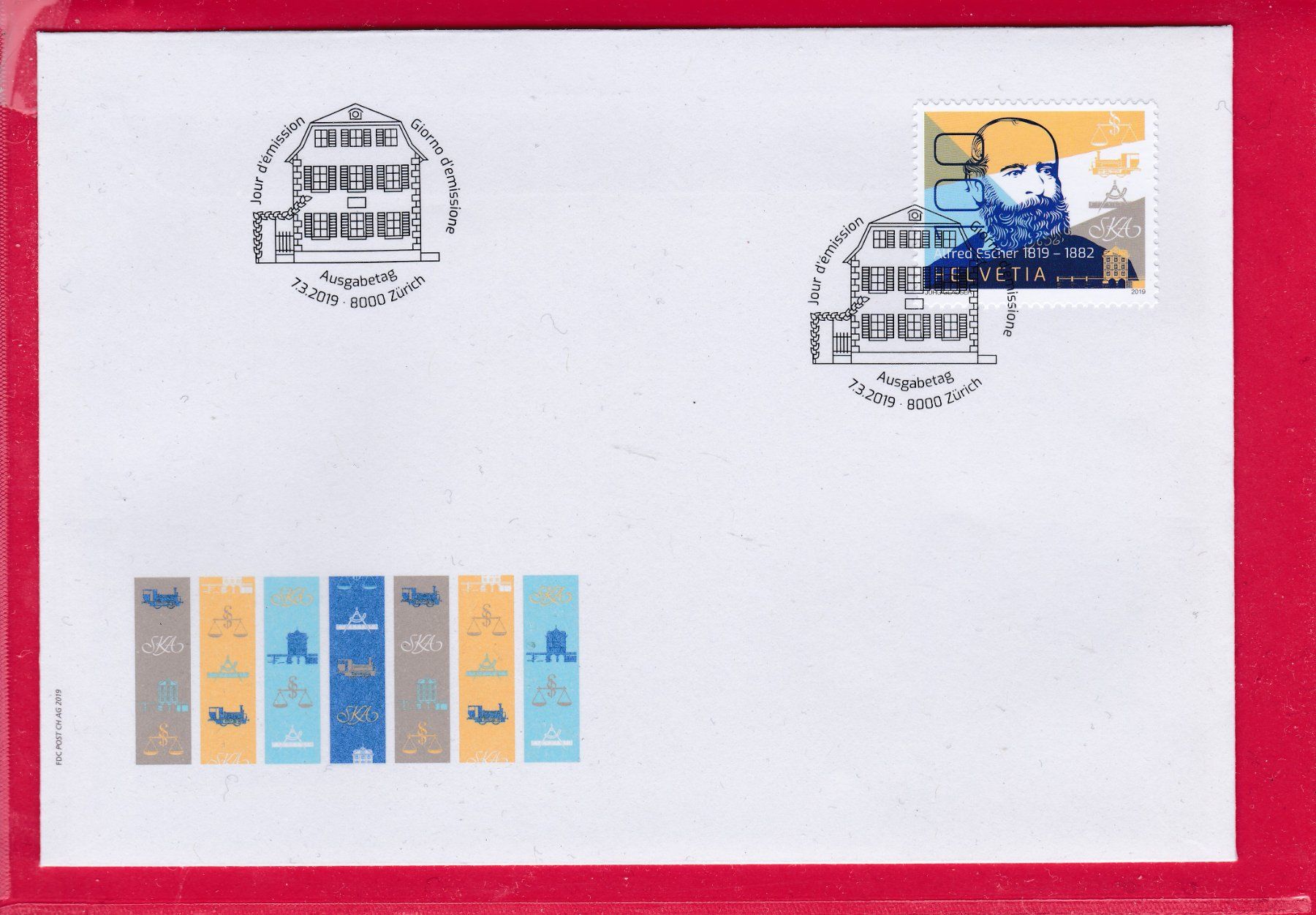 Alle Briefmarken: 2019, FDC, 200.GEBURTSTAG ALFRED ESCHER 7.3.2019 – Gebraucht aus Oberrieden von Gebirgsstelze