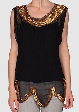 Bluse mit Untertop Seide Pailleten neu