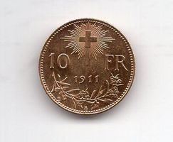 (1232) CH, 10 Franken 1911, Vreneli, rar, top stgl
