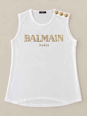Damen Tanktop Balmain weiss mit Logo und Knöpfen S