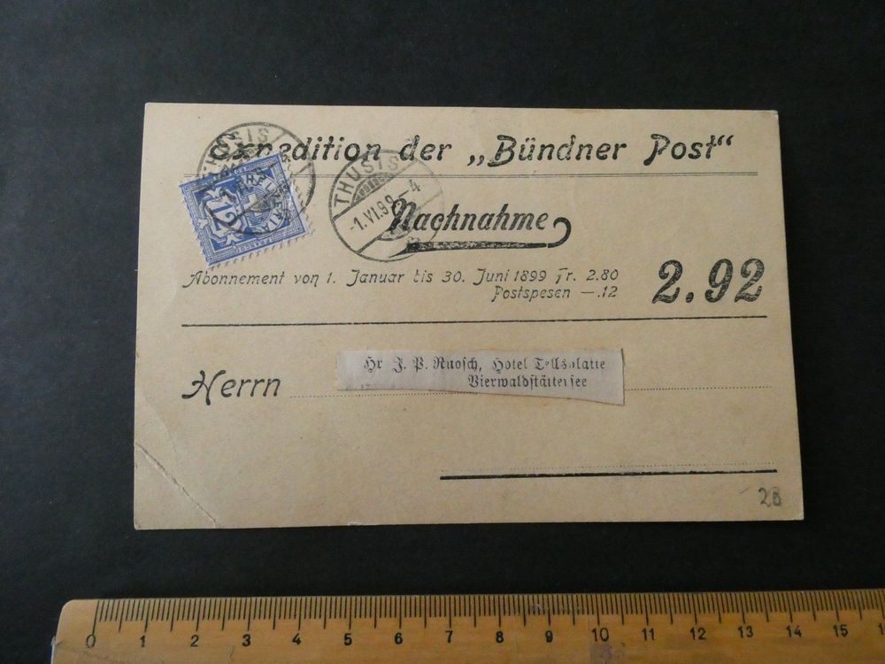 Nachnahme-Karte "Bündtner Post" THUSIS nach SISIKON | Kaufen auf Ricardo