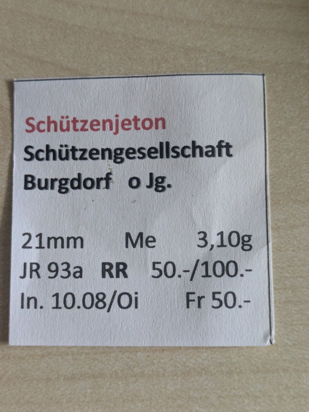 Medaillen: Schützenjeton Burgdorf – Gebraucht aus Bern von Ortelius 2