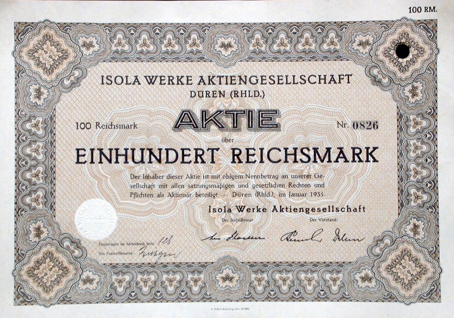 Documenti: Isola Werke AG, Düren - 1935 – Usato da Solothurn venduto da Sgasche
