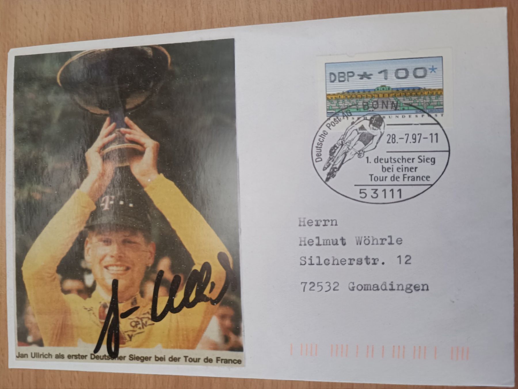 Autogramme: Jan Ullrich - handsigniert - mit Sonderstempel – Gebraucht aus Menziken von Artographs