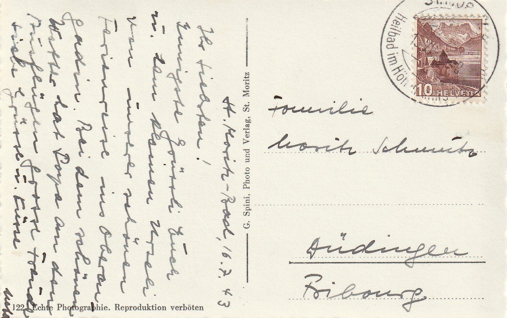 Cartoline postali: AK - St. Moritz - gel. 18.7.1943 – Usato da Fribourg venduto da schnalla92 1
