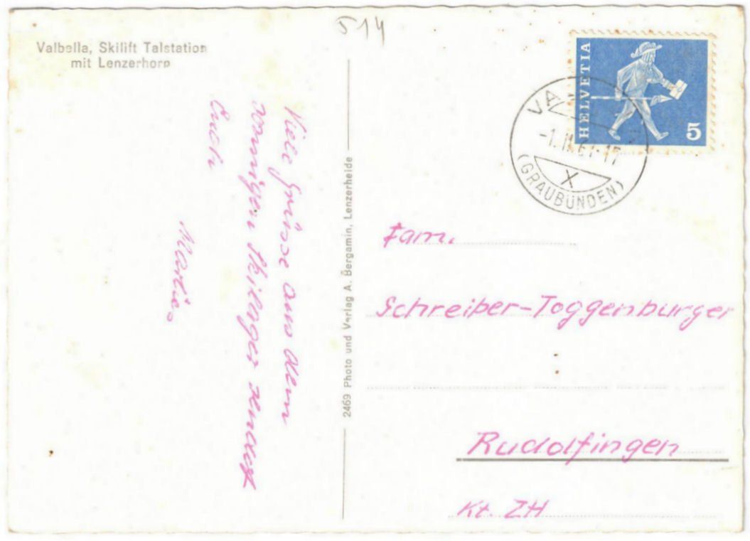 Cartoline postali: Valbella - Skilift – Usato da Binningen venduto da Mountainrider 1
