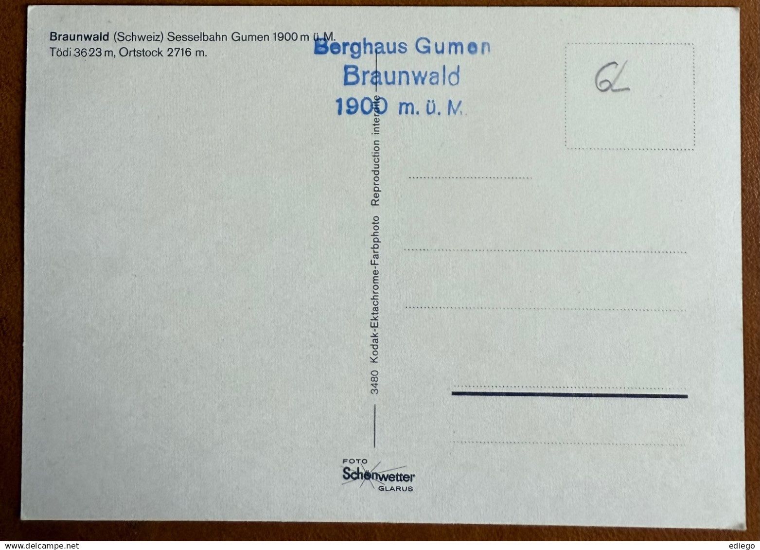 Cartoline postali: AK: BRAUNWALD - Sesselbahn Gumen – Usato da Lutry venduto da Ediego 1