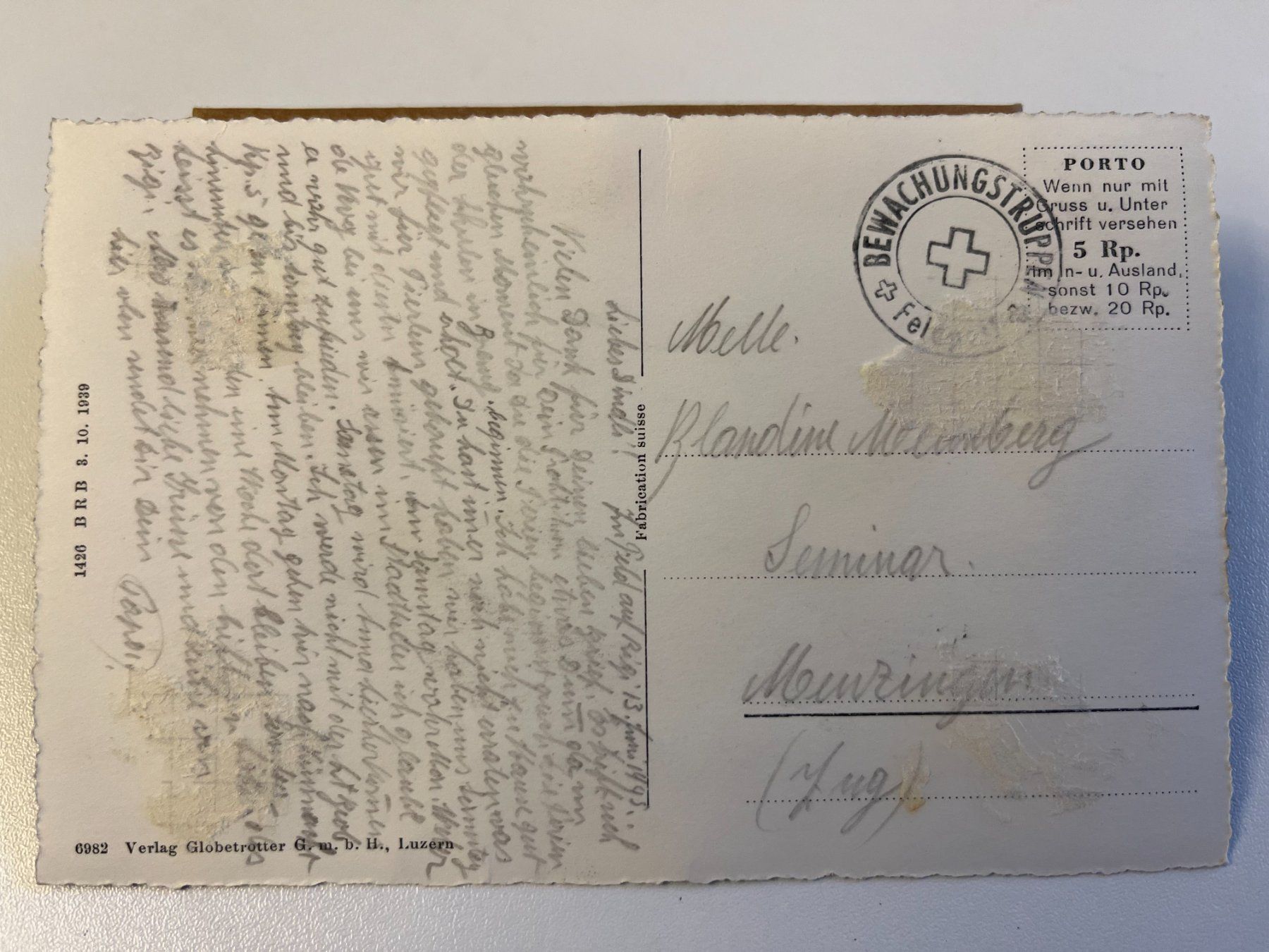 Cartoline postali: Ansichtskarte Rigi Feldpost Bewachungstruppen 1945 – Usato da Wettingen venduto da _Nordliechtli_ 1