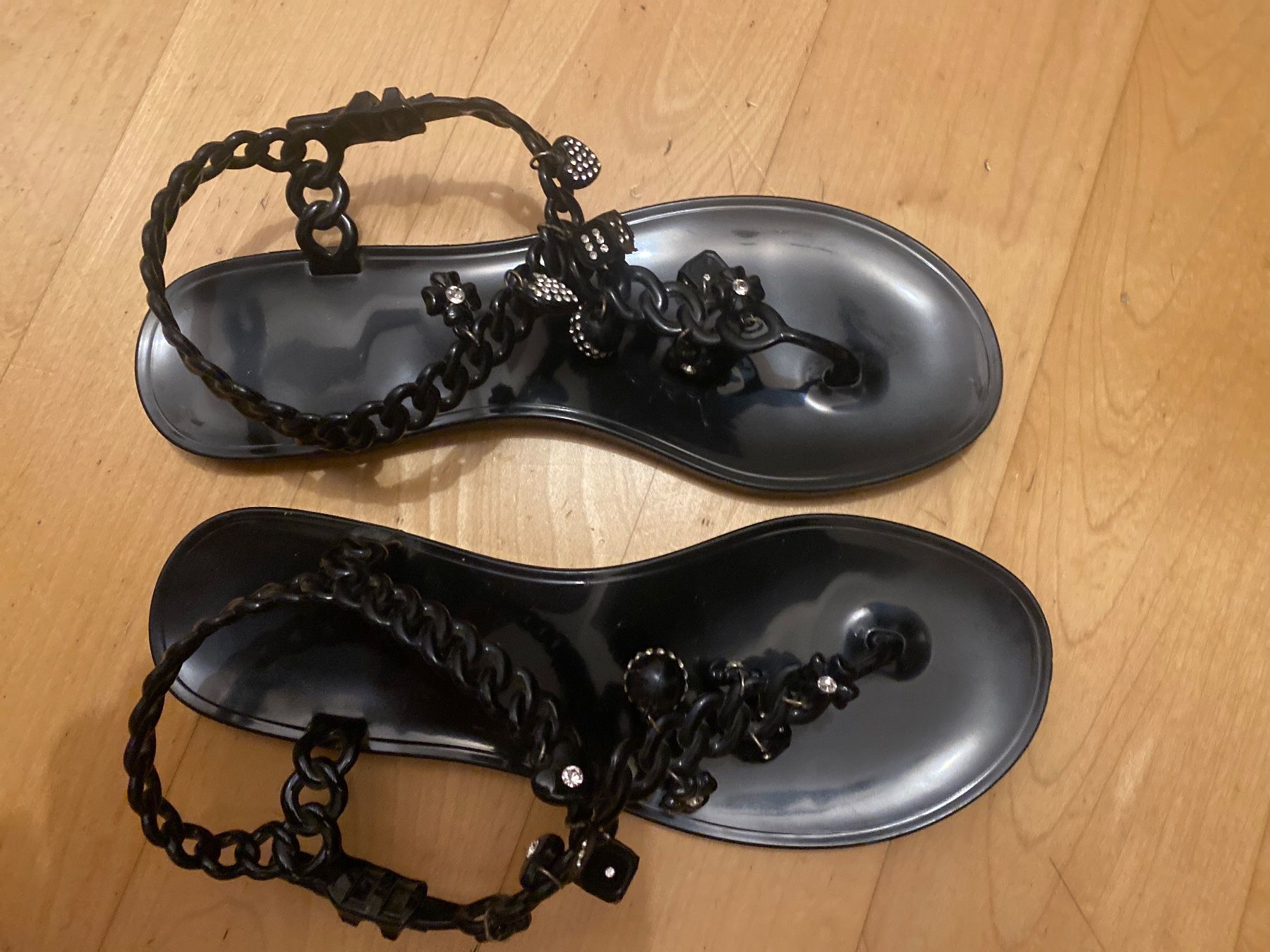 Scarpe da donna: Sandalen, schwarz Kunststoff mit Glitzer – Usato da Zürich venduto da kim_m2kd
