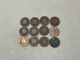 Lot 1 Rappen Münzen 1928-1942