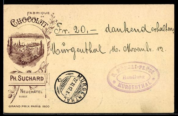 Cartoline postali: Litho Neuchâtel, Fabrique de Chocolat P – Usato da Berlin venduto da bartko-reher