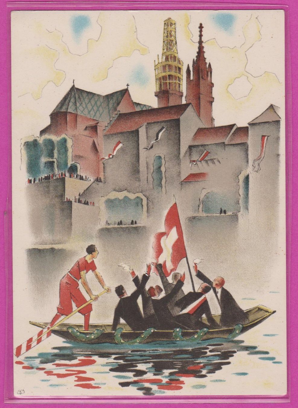 Cartoline postali: Basel 1935  :   Sängerfest   -   3 versch. Ansichtskarten – Usato da Vitznau venduto da Ropaku 2