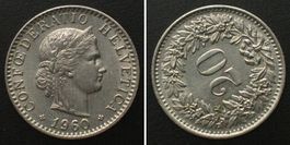 Schweiz 20 Rappen 1960 Ku-Ni STEMPELDREHUNG 105° RAR! unz-