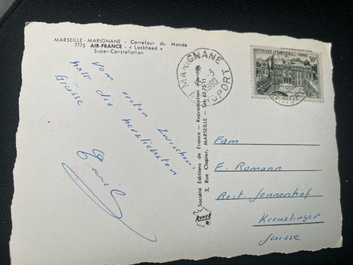 Ansichtskarten: AK Lockhead Super-Constellation gel. 1960  – Gebraucht aus Romanshorn von Apfelschuss 1