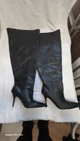 Elegante Overknee Lederstiefel Schwarz Gr. 42