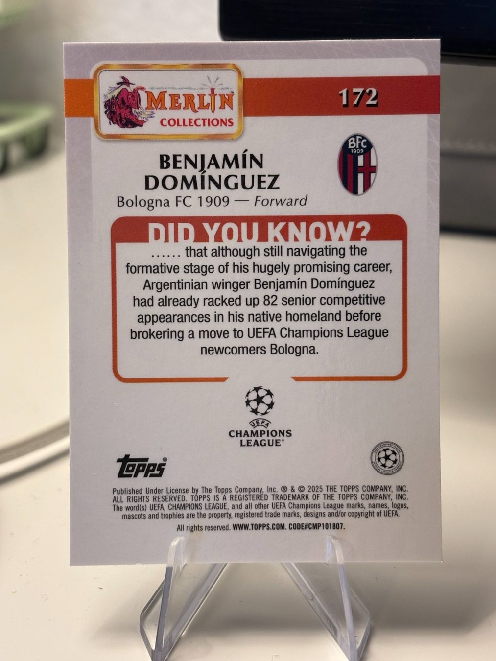 Topps Carte collezionabili: 2025 Topps MERLIN Benjamin Dominguez RC /99 #172 – Nuovo (secondo la descrizione) da Aarberg venduto da gocardz.shop 1