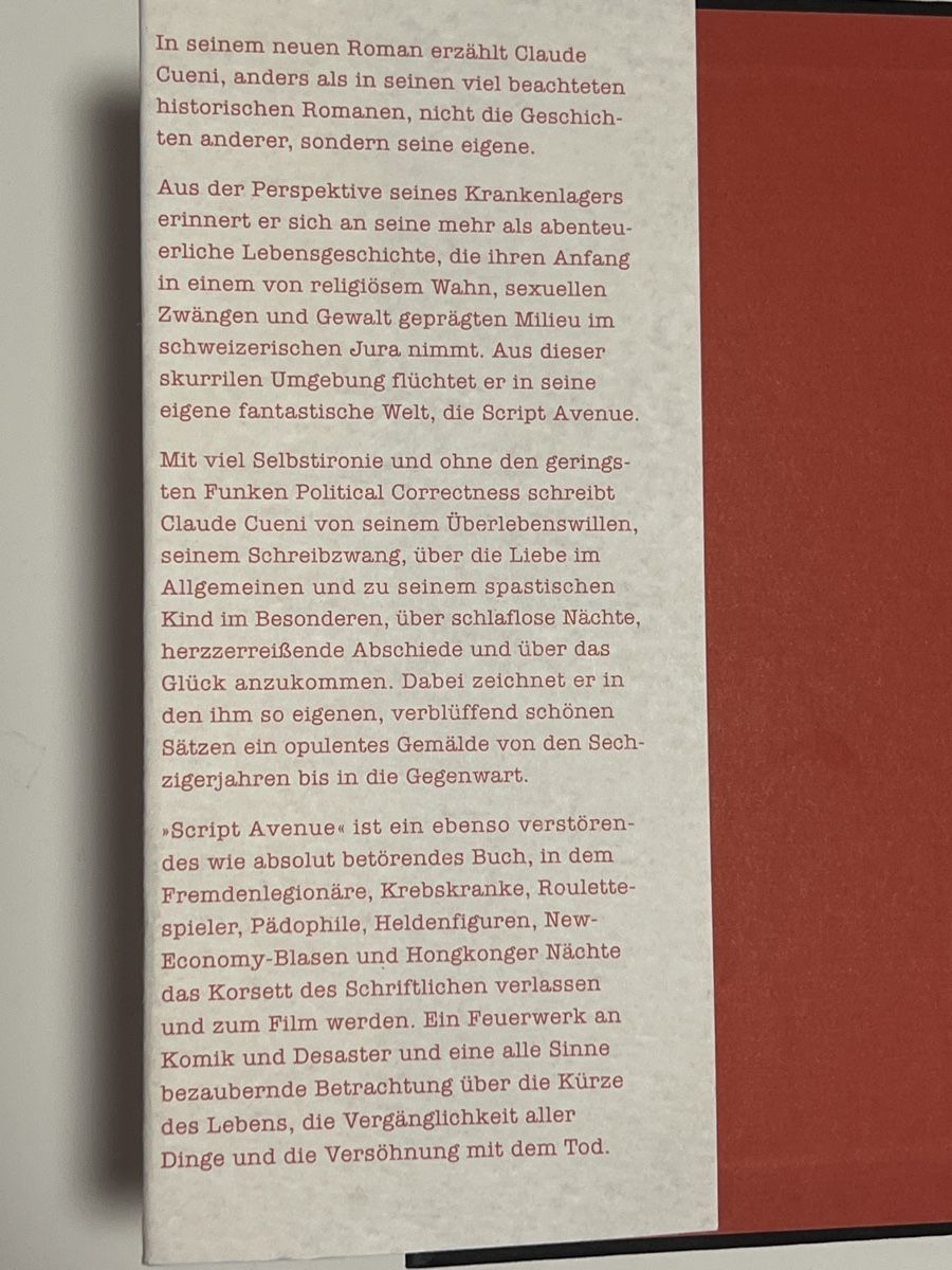Libri: Claude Cueni - Script Avenue, Roman – Usato da Schliern b. Köniz venduto da Corinu59 2