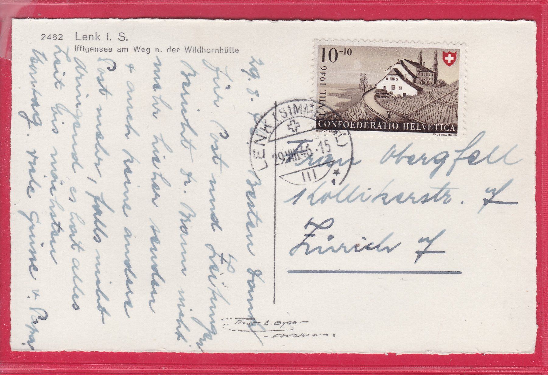 Cartoline postali: LENK i.S. IFFIGENSEE, 29.8.1946 – Usato da Oberrieden venduto da Gebirgsstelze 1