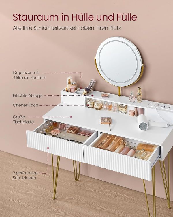 Schminktisch mit Spiegel und Beleuchtung Mattweiss LUMIVIA 7