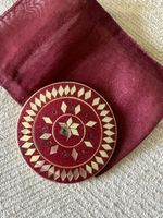 Vintage Compact Mirror, Red & Silver, with Pouch included