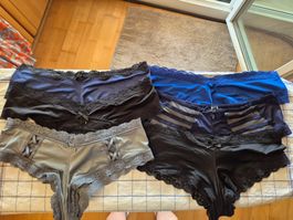 6 Victoria's-Secret-Slips blau, schwarz + grau, Gr. L