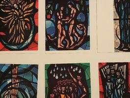 6er Set Briefkarten, Glasfenster Design, Willy Kaufmann 1960