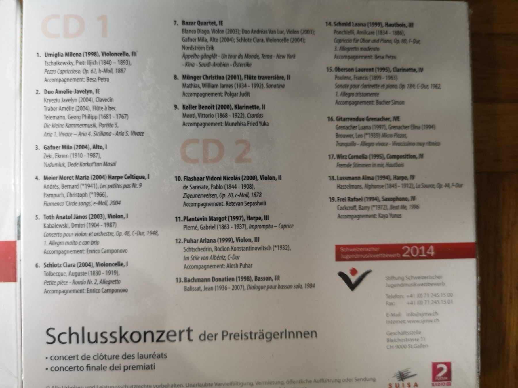 CD: Schlusskonzerte SJMW 2014 und 2015 – Nuovo e nell'imballaggio originale da Basel venduto da grandfamily 2
