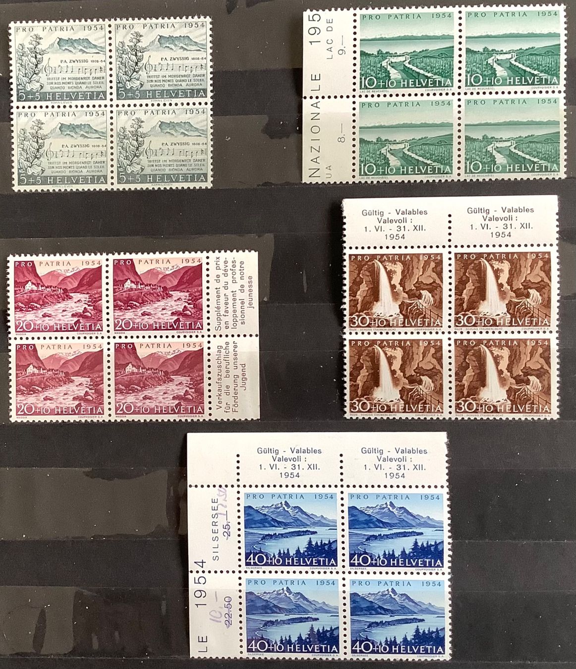 Tutti i francobolli: 1954 - Pro Patria Viererblock Satz Postfrisch ** – Nuovo (secondo la descrizione) da Liestal venduto da Skunk02